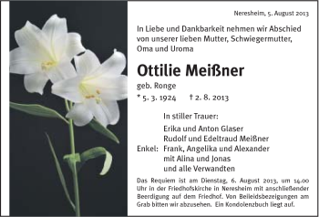 Traueranzeige von Ottilie Meißner von Schwäbische Post