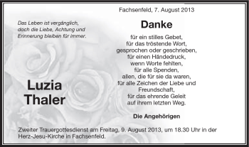 Traueranzeige von Luzia Thaler von Schwäbische Post