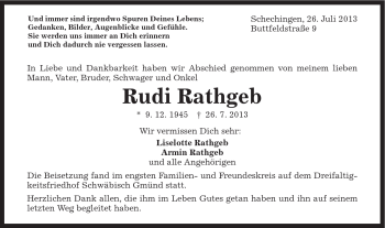 Traueranzeige von Rudi Rathgeb von Gmünder Tagespost