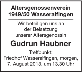 Traueranzeige von Gudrun Haubner von Schwäbische Post