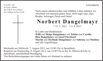Traueranzeige von Norbert Dangelmayr von Gmünder Tagespost