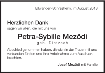 Traueranzeige von Petra-Sybille Mezödi von Schwäbische Post