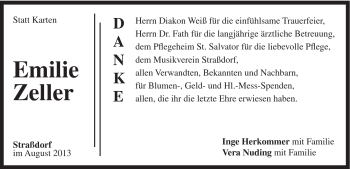 Traueranzeige von Emilie Zeller von Gmünder Tagespost
