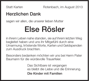 Traueranzeige von Else Rösler von Schwäbische Post
