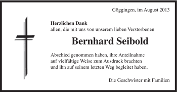 Traueranzeige von Bernhard Seibold von Gmünder Tagespost
