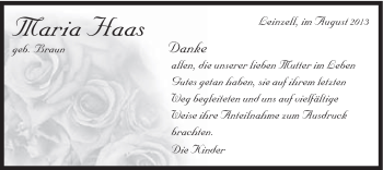 Traueranzeige von Maria Haas von Gmünder Tagespost