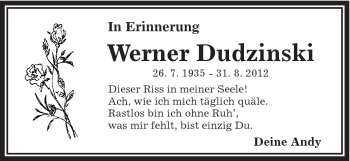 Traueranzeige von Werner Dudzinski von Gmünder Tagespost