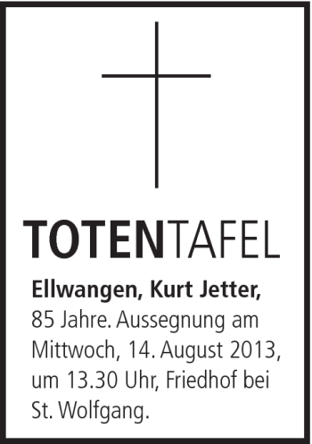 Traueranzeige von Kurt Jetter von Schwäbische Post