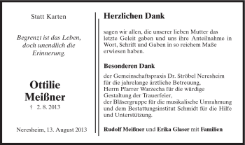 Traueranzeige von Ottilie Meißner von Schwäbische Post