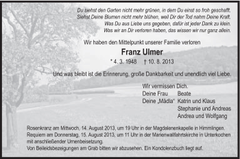 Traueranzeige von franz Ulmer von Schwäbische Post