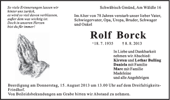 Traueranzeige von Rolf Borck von Gmünder Tagespost