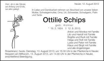 Traueranzeige von Ottilie Schips von Schwäbische Post