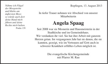 Traueranzeige von Angela Spaag von Schwäbische Post