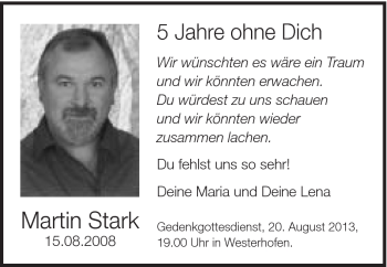 Traueranzeige von Martin Stark von Schwäbische Post