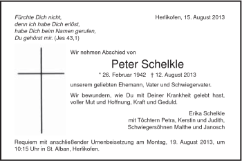 Traueranzeige von Peter Schelkle von Gmünder Tagespost