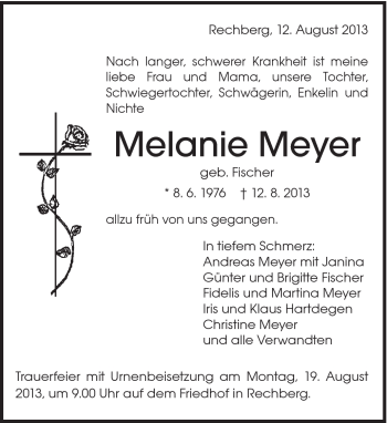 Traueranzeige von Melanie Meyer von Gmünder Tagespost