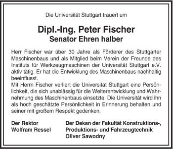 Traueranzeige von Peter Fischer von Schwäbische Post