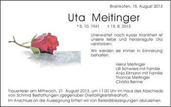 Traueranzeige von Uta Meitinger von Gmünder Tagespost