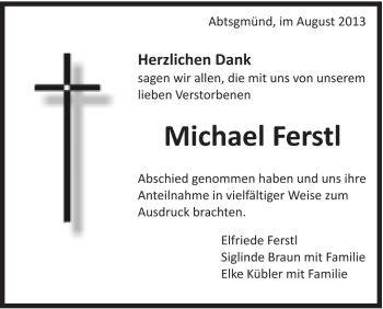 Traueranzeige von Michael Ferstl von Schwäbische Post