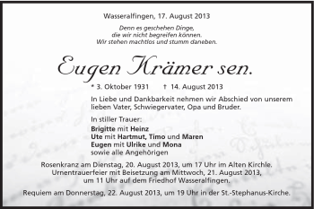 Traueranzeige von Eugen Krämer von Schwäbische Post