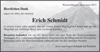 Traueranzeige von Erich Schmidt von Schwäbische Post