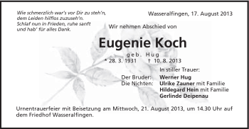 Traueranzeige von Eugenie Koch von Schwäbische Post