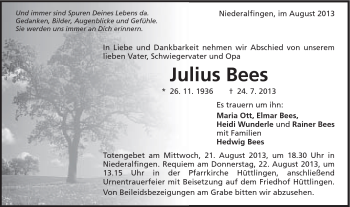 Traueranzeige von Julius Bees von Schwäbische Post