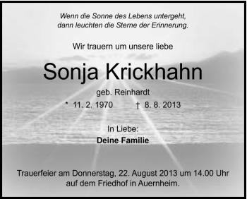 Traueranzeige von Sonja Krickhahn von Schwäbische Post