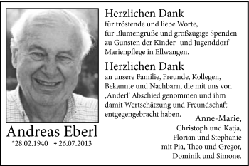 Traueranzeige von Andreas Eberl von Schwäbische Post