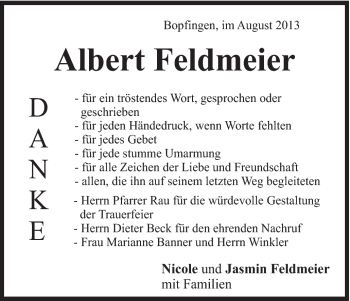 Traueranzeige von Albert Feldmeier von Schwäbische Post
