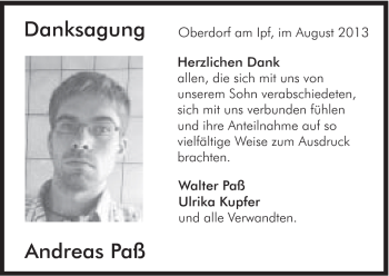 Traueranzeige von Andreas Paß von 082