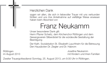 Traueranzeige von Franz Neukamm von Schwäbische Post