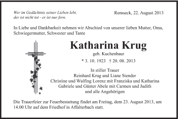 Traueranzeige von Katharina Krug von Schwäbische Post