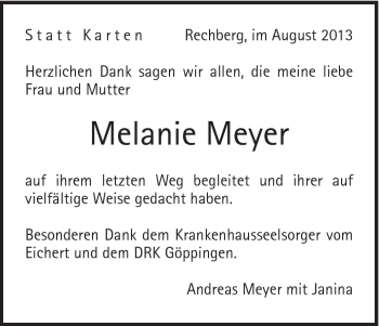 Traueranzeige von Melanie Meyer von Gmünder Tagespost