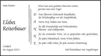 Traueranzeige von Elsbet Reiterbauer von Gmünder Tagespost