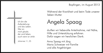 Traueranzeige von Angela Spaag von Schwäbische Post
