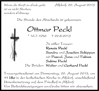 Traueranzeige von Ottmar Peckl von Gmünder Tagespost
