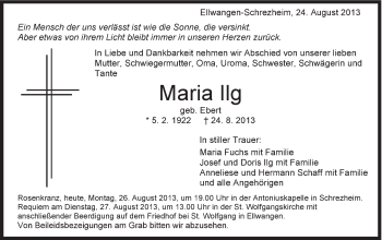 Traueranzeige von Maria Ilg von Schwäbische Post