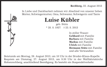 Traueranzeige von Luise Kübler von Gmünder Tagespost