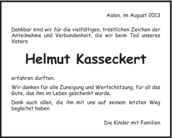 Traueranzeige von Helmut Kasseckert von Schwäbische Post