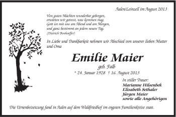 Traueranzeige von Emilie Maier von Gmünder Tagespost