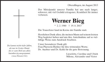 Traueranzeige von Werner Bieg von Schwäbische Post