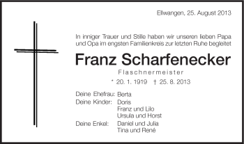 Traueranzeige von Franz Scharfenecker von Schwäbische Post