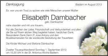 Traueranzeige von Elisabeth Dambacher von Schwäbische Post