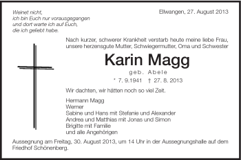 Traueranzeige von Karin Magg von Schwäbische Post