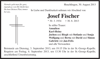Traueranzeige von Josef Fischer von Gmünder Tagespost