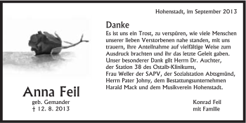 Traueranzeige von Anna Feil von 088