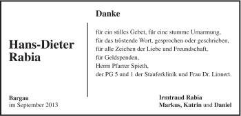 Traueranzeige von Hans-Peter Rabia von Gmünder Tagespost