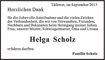 Traueranzeige von Helga Scholz von Gmünder Tagespost