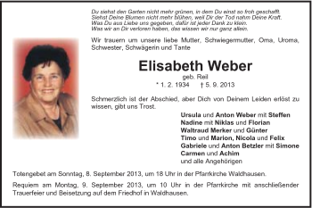 Traueranzeige von Weber Elisabeth von Schwäbische Post